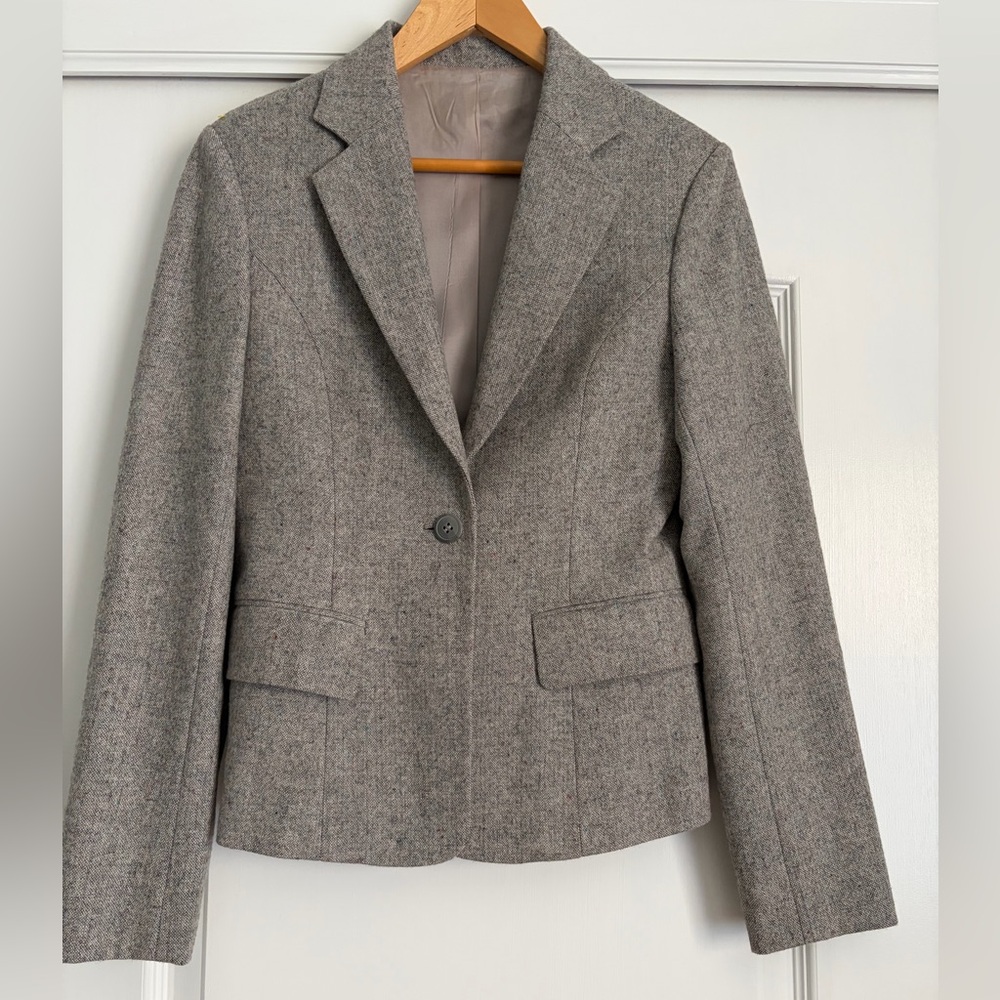 Tweed Blazer Petite Fit Neutral Tailored Jacket Career Workwear Classic